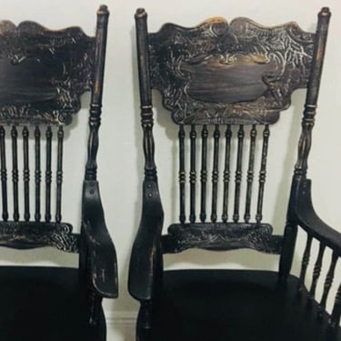 Farmhouse chairs dining chairs hand painted chairs custom color antique red pressback  chairs kitchen chairs two  chairs farmhouse decor 