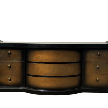 Vintage Art Deco Black & Bronze Nine-Drawer Dresser with Curved Front and Brass Pulls – Credenza  CUSTOM PAINT / REFINISHING Available 
