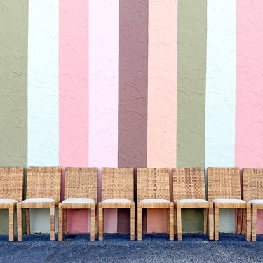 Set of Eight Baldwin Style Rattan Wrapped Dining Chairs