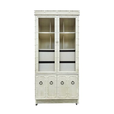 Vintage Drexel Faux Bamboo Cabinet - Chinoiserie Rattan Display Armoire - Hollywood Regency Kensington Omega Style Furniture 