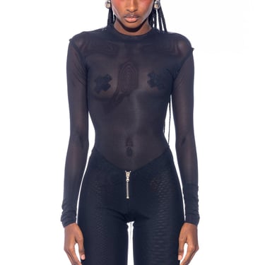 RAW CREWNECK BODYSUIT IN BLACK ECO MESH