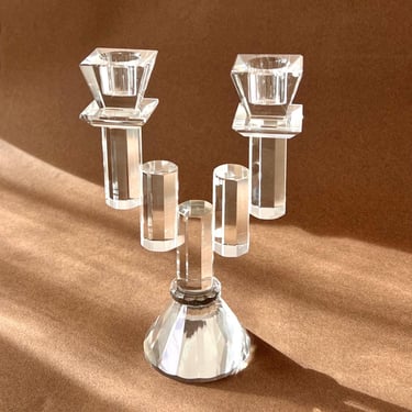 Vintage Two-Arm Optical Glass Chandelier / Candleholder 