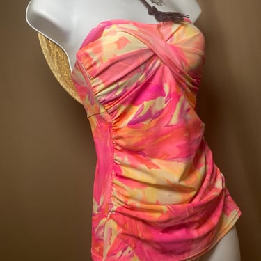 pink tankini two piece swimwear strapless vintage venus womens watercolor print bathing suit 