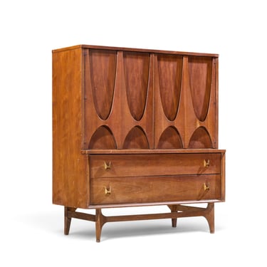 Broyhill Brasilia Mid Century Walnut and Brass Gentleman Chest Dresser - mcm 