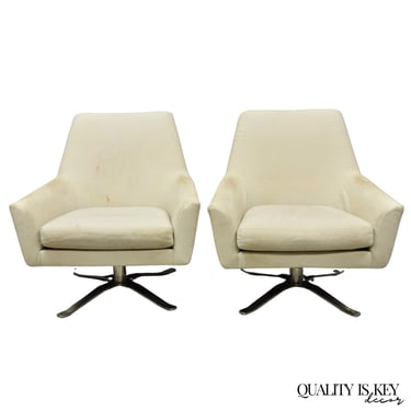 West Elm Lucas Healthcare Swivel Chrome Base Modern Lounge Arm Chair - a Pair