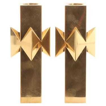 Pierre Forssell “Bow” Candlestick Pair – Rare Brass Design for Skultuna, Sweden