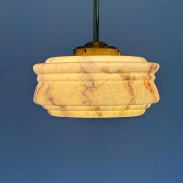 Vintage Art Deco Beige Pendant Lamp / Mid Century Marbled Glass Ceiling Light / Dinning Room Lamp / Germany / 1950s 