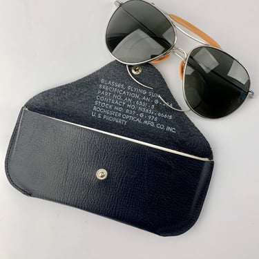 Vintage 1940's WWII Military Issue Aviator Sunglasses - AN~6531~5 - Original Leather Case - Smokey Green Glass Lenses - Wrap Around Stems 
