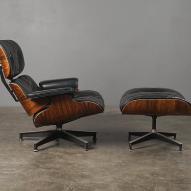 1960s Eames Lounge Chair 670/671 Rosewood and Black Leather 2nd Gen 