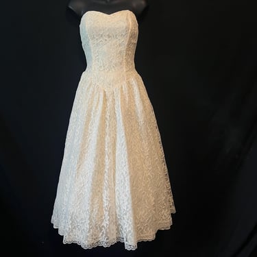 ivory lace strapless dress vintage 1980s prom gown small 