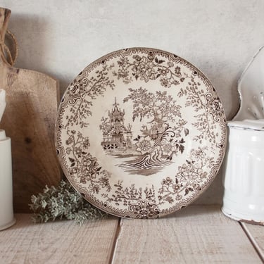 Antique French Ironstone Compotier, Dark Sepia Japanese decor 