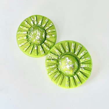 Green Stud Sun Shield Earrings, Polymer Clay Earrings, Modern Jewelry, Modern, Eccentric, Unique, Green Jewelry, Silver, Mothers Day Gift 