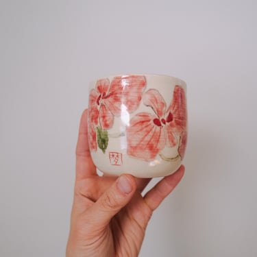 Bamboo Brush Painted Ceramic Mug // Orchids 