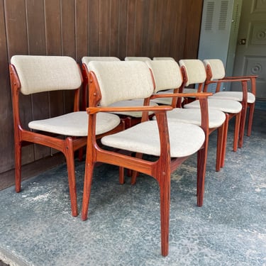 Rosewood Danish Dining Chairs Armchairs Erik Buch O.D. Mobler Vintage Mid-Century Set 8, SOLD AS-IS Fabric Stains 