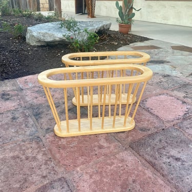 Mid Century Modern Arthur Umanoff Style Blond Spindle Magazine Rack - Two Available 