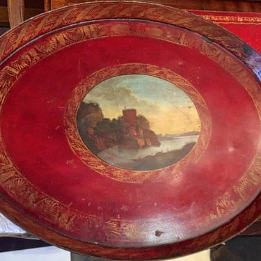Antique Large English Oval Tole Tray | Toleware