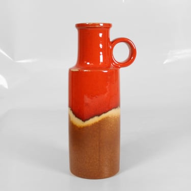 Vintage Scheurich Keramik Tall Dripping Red Yellow Brown Fat Lava Pitcher Vase Retro Vessel West German Ceramic Handle Pottery Art Melting 