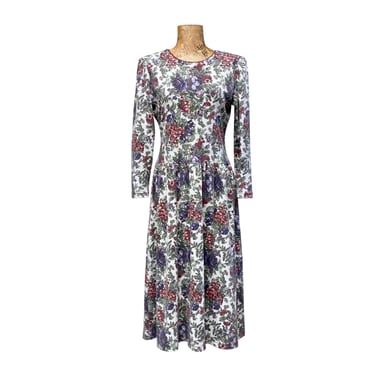 Vintage 1980s Lanz Floral Cotton Jersey Dress, Drop-Waist Cottagecore Midi, New Romantic Style Tea Length, 36