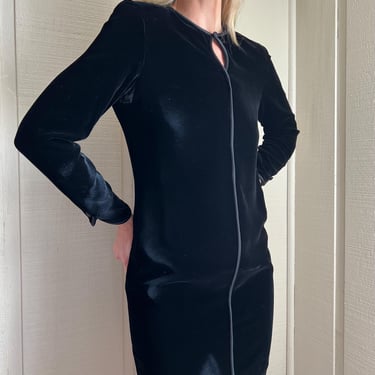 Vtg 90s Jones New York Velvet Mini Dress, Vintage Long Sleeve LBD, Little Black Dress with Chinoiserie Styling, Velvet Mini Dress 