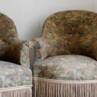 pair of antique french jacquard crapaud chairs