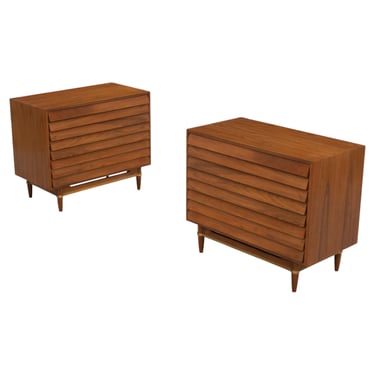 Pair Merton Gershun for American of Martinsville Walnut & Brass Louvered Chests