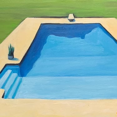 Sunlit Pool - Original Oil Painting - Oil on Canvas - Pool Painting - Modern - Wall Art - Contemporary - 16 x 20 inches 