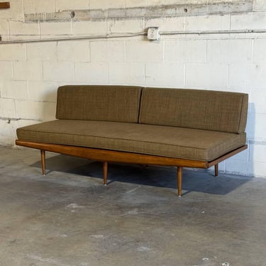 Mid-Century Modern Teak Daybed Sofa with Floating Wood Frame and Exposed Back 1960s 