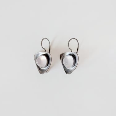 Vintage Elis Kauppi Kupittaan Kulta Finnish Modern Artisan Sterling Silver Rose Quartz Pierced Earrings 