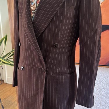 Awesome Vintage 1940's Double Vested Pinstriped Suit in a Deep Chocolate Color 