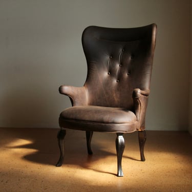 Frits Henningsen Style Leather Wingback Chair