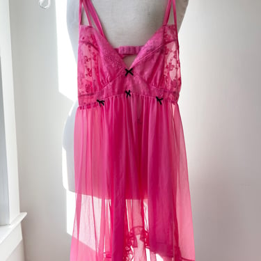 Y2k BETSEY JOHNSON lingerie baby doll nightie size med, hot pink slip dress 