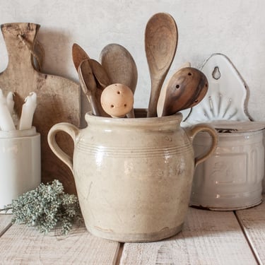 Vintage French Beige Glazed Stoneware Pot 