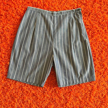 Vintage 1960s striped chambray shorts // L - XL // mod 50s 60s ultra high waisted pedal pushers side zip long summer fall shorts 