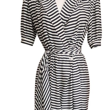 Vintage 1980s Archival Armani Dress Silk Striped Wrap Midi  White Label IT 38 