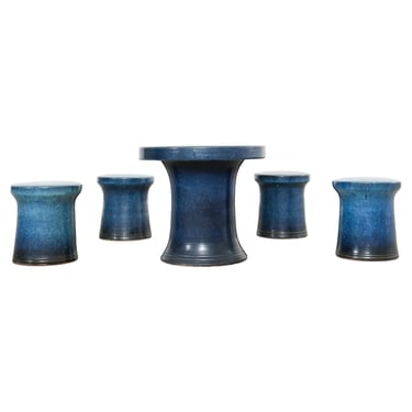 Japanese Showa Ceramic Tea Garden Dining Table and Stools