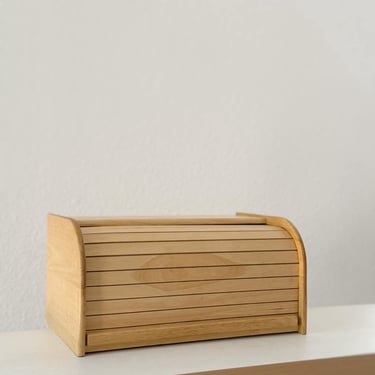classic natural wood sliding tambour door kitchen bread box  storage 