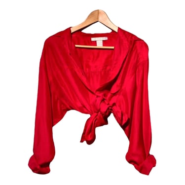 Red Silk Oxford, Vintage 90s THE LIMITED Blouse, Pocket Front Long Sleeve Button Down Collared Shirt, Simple Oversized Loose Baggy Fit Top 