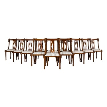 Napoleon III Style Faux Rope Mahogany Gondola Dining Chairs In Blue Stripe - Set of 12 