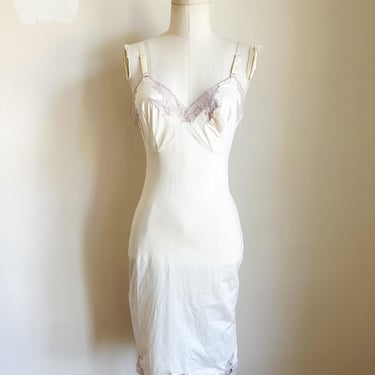 Vintage 1950s Cream Lace Full Dress Slip / XS 