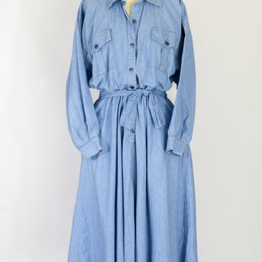 Vintage 1980s Norma Kamali Denim Dress | M | 80s-90s Lightweight Denim Button Front Dress | Designer 