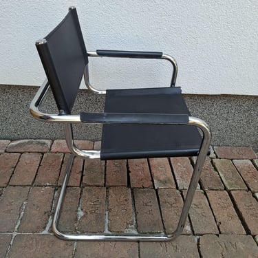 Bauhaus chrome black leather cantilever chair, office tubular armchair, Unbranded 