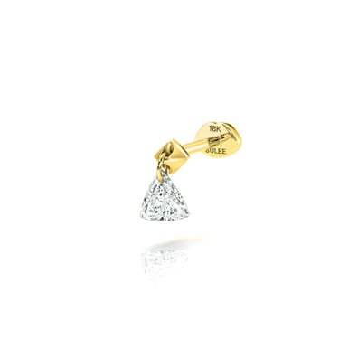 TRILLION SHAPED DIAMOND DANGLE THREADED LIP BACK EARRING