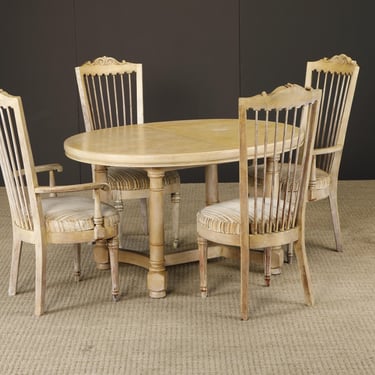 Vintage Round Dining Table with 4 Chairs, Gustavian Style Dining Set, French Country/Farmhouse Dining Chairs 