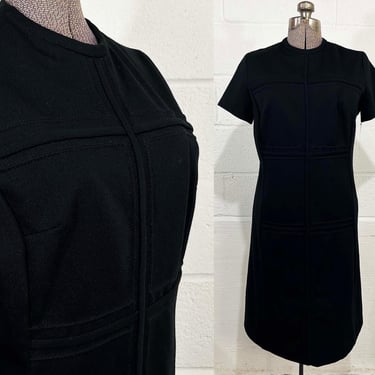 Vintage Little Black Dress Lady Carol of New York Mini Geometric Mod Shift Office Secretary 1960s Medium Large 