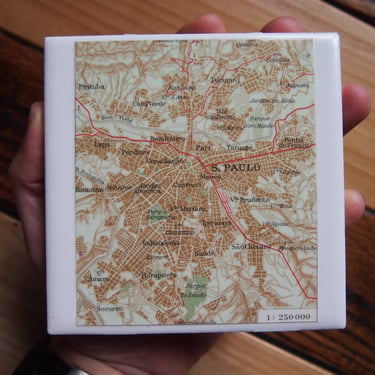 1966 Sao Paulo Vintage Map Coaster. Sao Paulo Map. Vintage Brazil Gift. Brazilian Décor. Travel Gift. Vintage South America Map. Travel Gift 