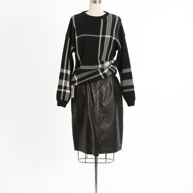 Vintage 90s LizWear Black + white knit cotton plaid sweater 