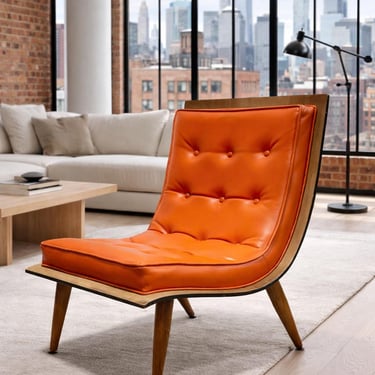 Mid Century MODERN SCOOP Lounge Chair by Carter Brothers | Orange Tufted Chair, c. 1950's 