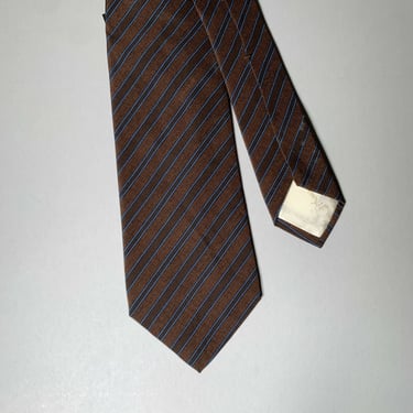 YVES SAINT LAURENT Brown Blue Diagonal Stripe Silk Tie