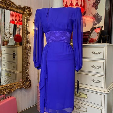 vintage 1980s purple silk dress by wayne clark sheer statement 80s fashion sm 26 
