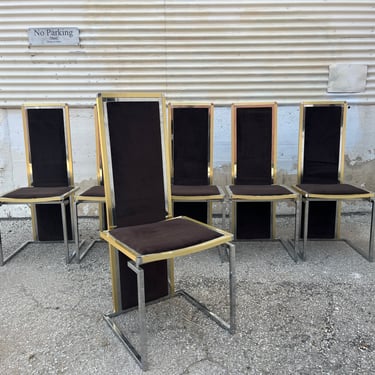 Willy Rizzo Italian Metal Frame Velvet Dining Chairs